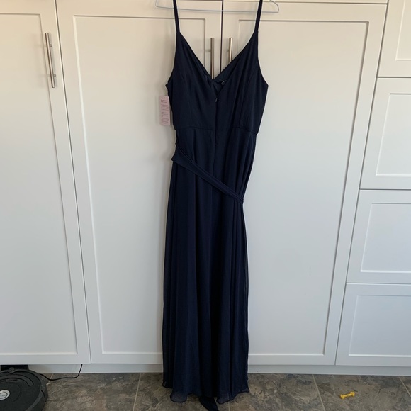 After Six Navy Blue Floor Length Gown with Sash - Picture 4 of 5
